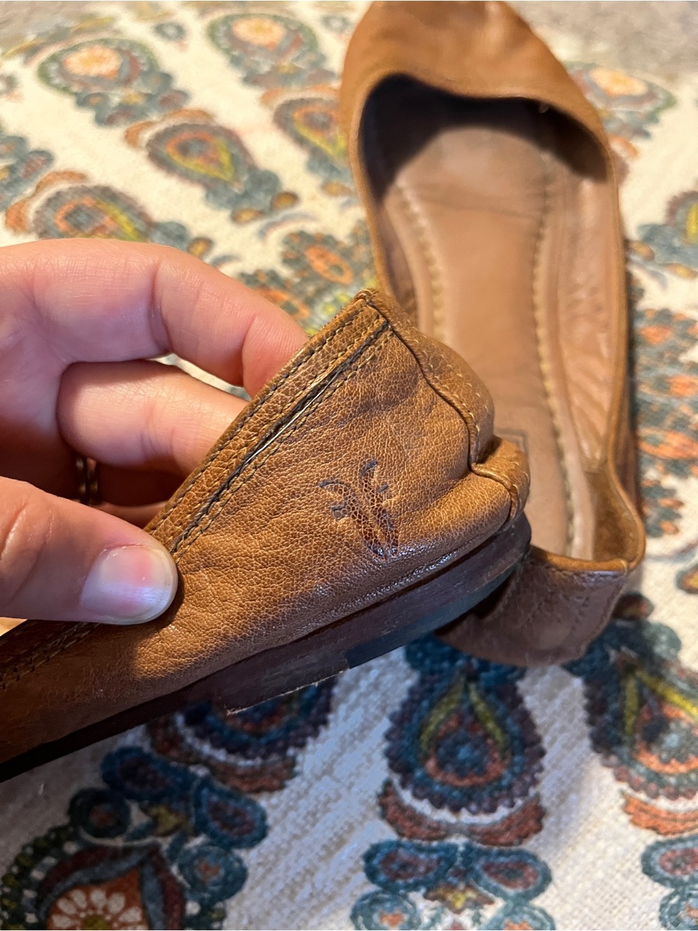 FRYE Women's Cognac Brown Leather Ballet Flats Size 8 Carson - Picture 3 of 8